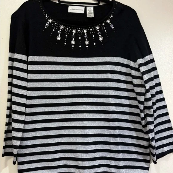 Alfred Dunner Black and Gray Embellished Boxy Blouse - Picture 3 of 9